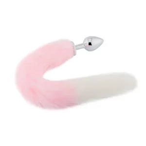 18 Pink with White Fox Tail Plug