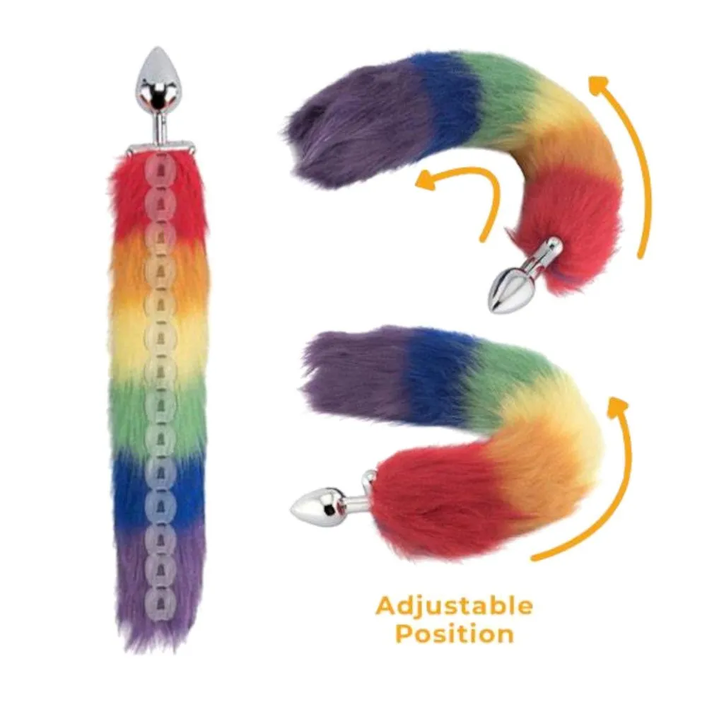 18 Shapeable Rainbow Colored Fox Tail Metal Plug