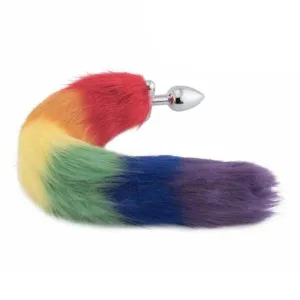 18 Shapeable Rainbow Colored Fox Tail Metal Plug