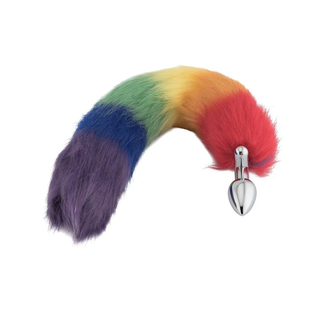 18 Shapeable Rainbow Colored Fox Tail Metal Plug
