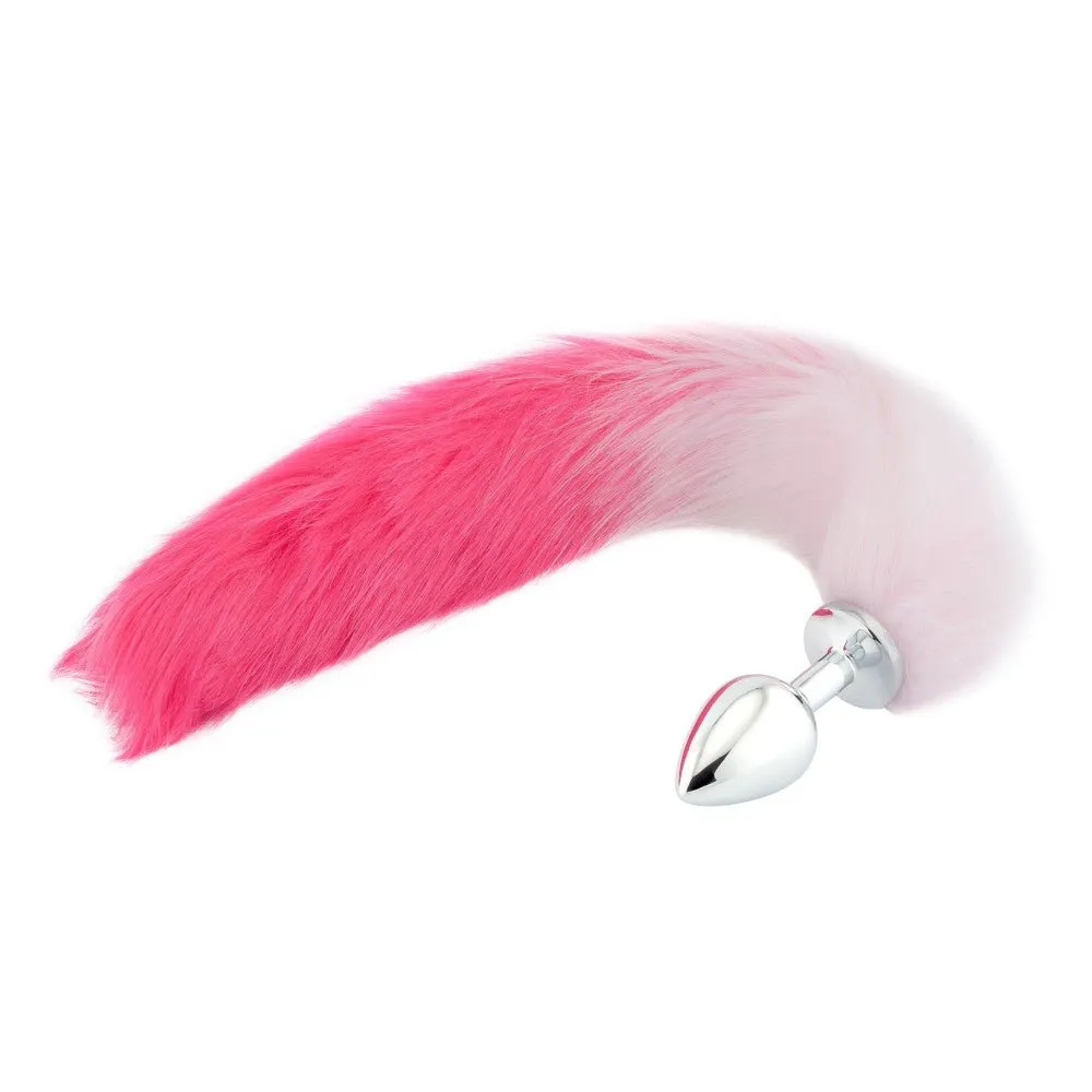 18 White With Pink Fox Tail Plug