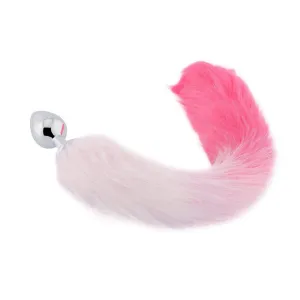 18 White With Pink Fox Tail Plug