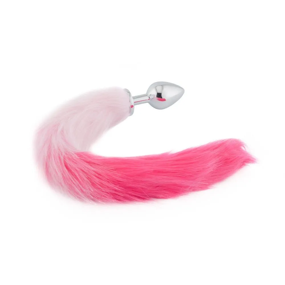 18 White With Pink Fox Tail Plug
