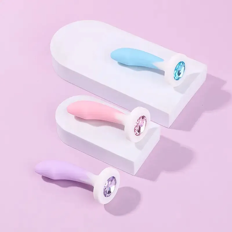 3 Colors Small Smooth Silicone Anal Plug With Gem Base For Beginners