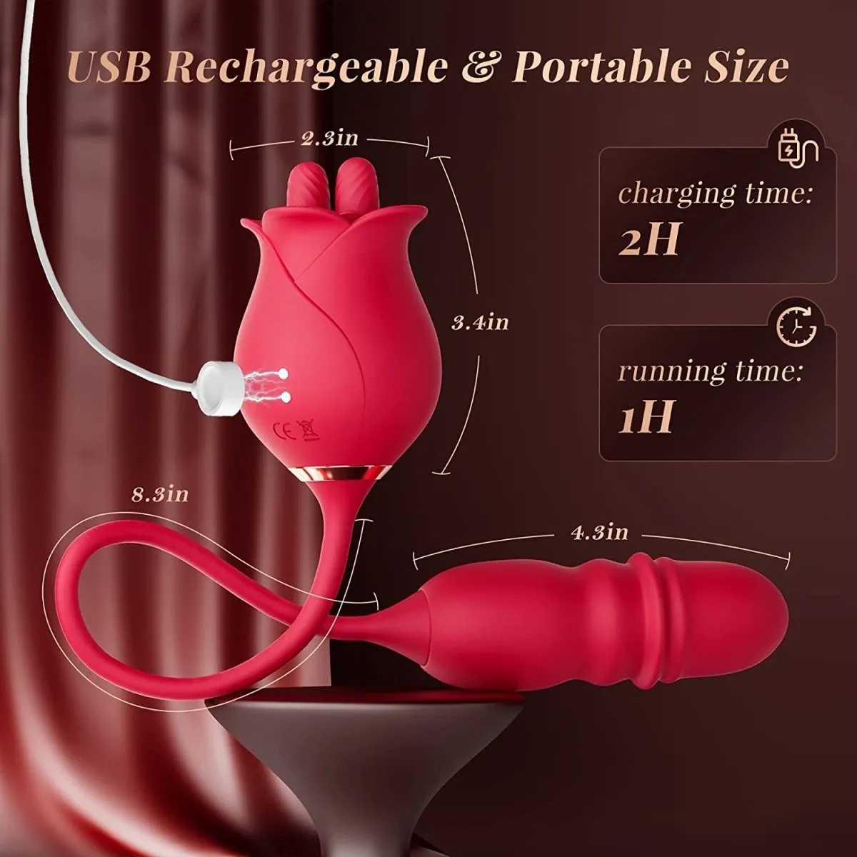 3 in1 Dual Tongue Licking Stimulation Insertable Rose Toy