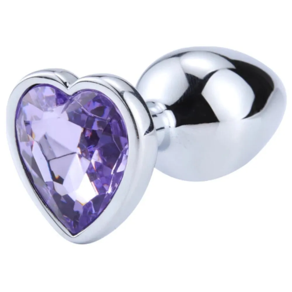 7 Colors Jeweled 3 Chrome-Plated Heart-Shaped Steel Plug