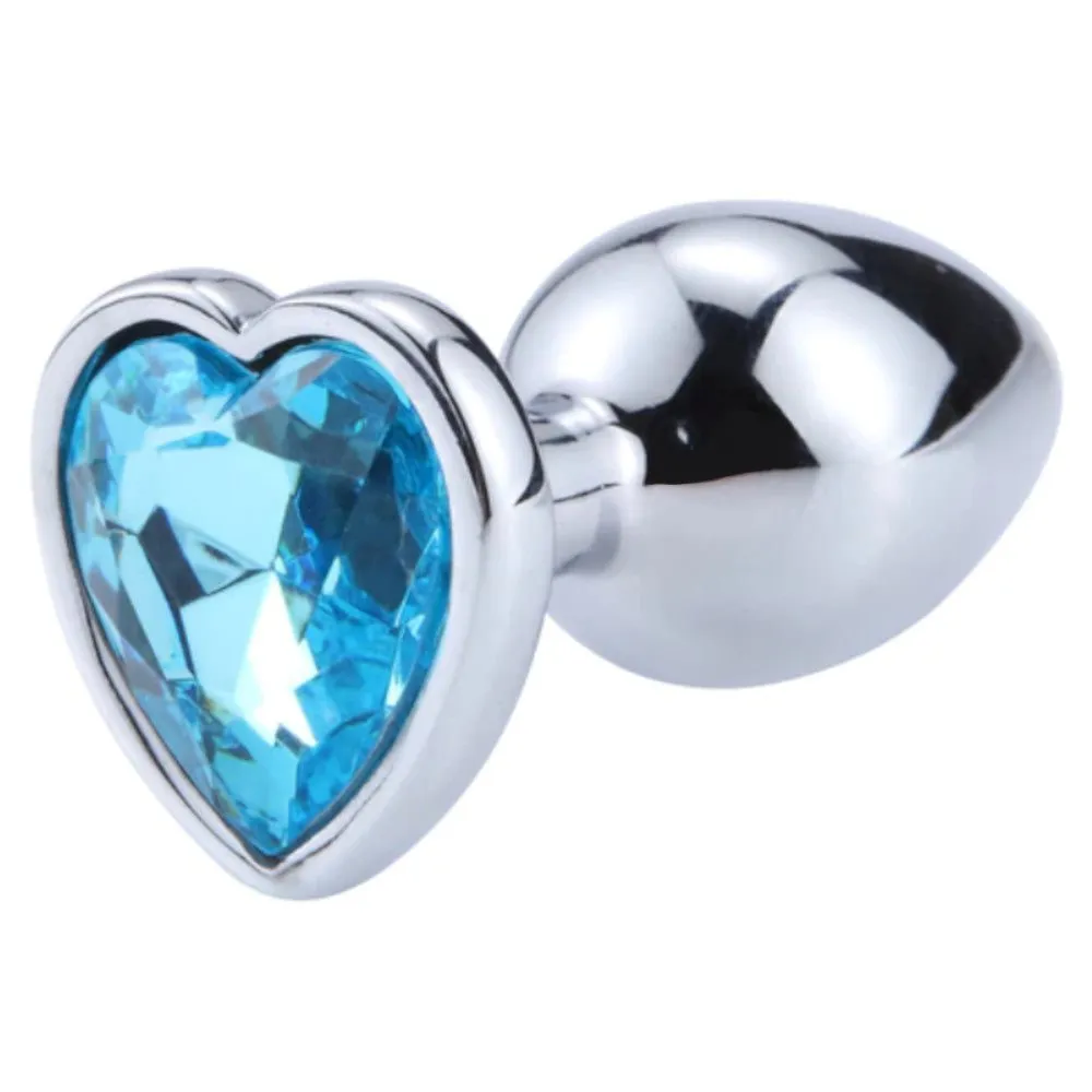7 Colors Jeweled 3 Chrome-Plated Heart-Shaped Steel Plug