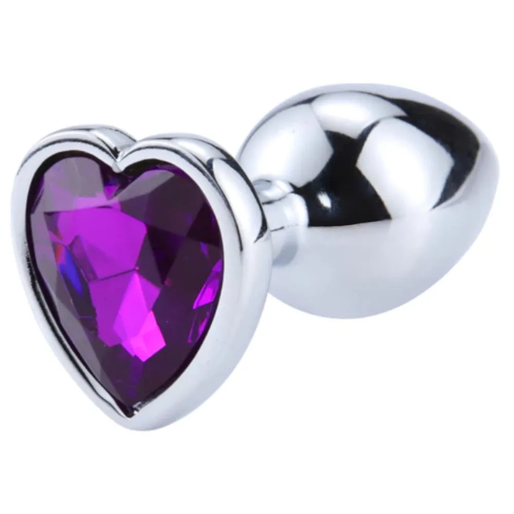 7 Colors Jeweled 3 Chrome-Plated Heart-Shaped Steel Plug