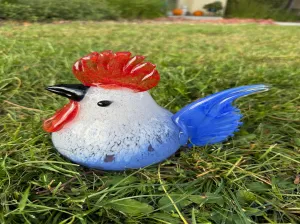 Blue and White Rooster Hand Blown Art Glass