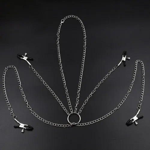 Chained Clit Labia clamps with Nipple clamps combo set
