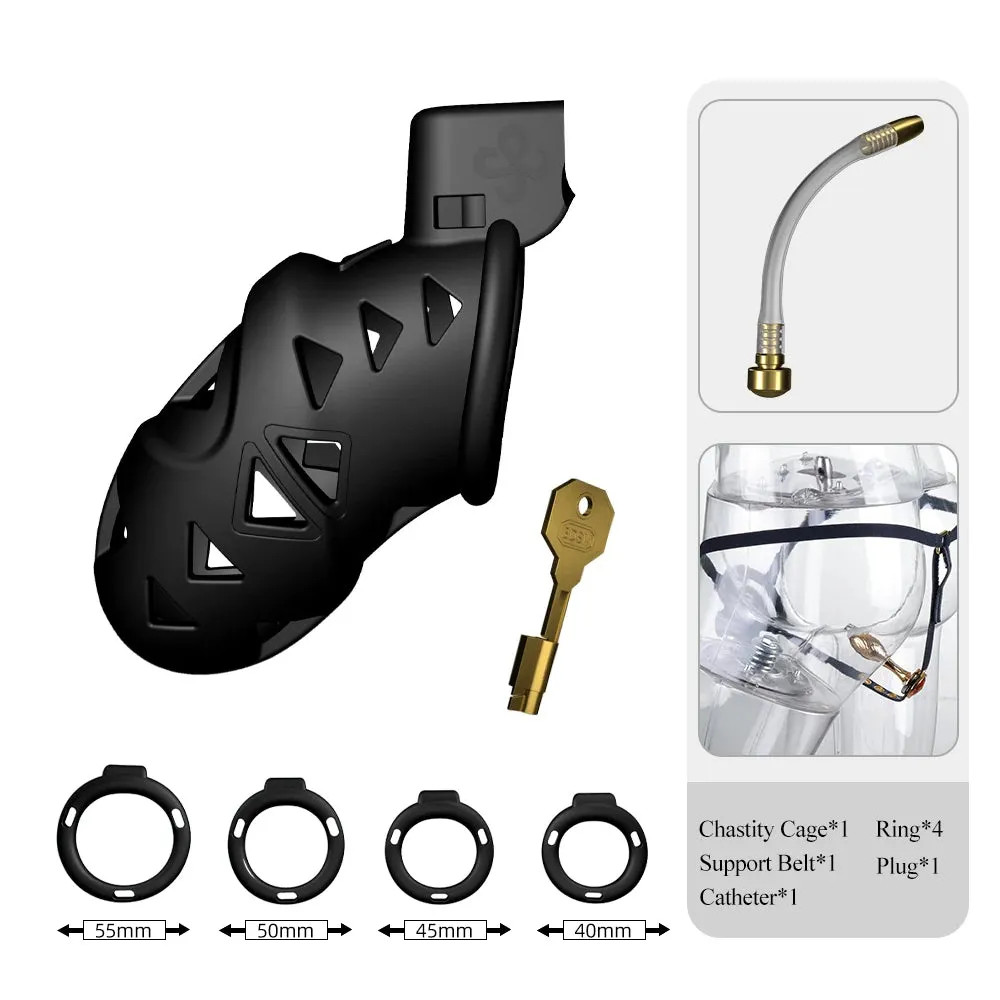 Chastity Cock Cage - 4 Penis Rings Dick Bondage Fetish Resin Male BDSM Toys