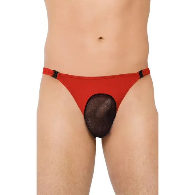 Chilot tanga bărbați SOFTLINE Thong 4502. lenjerie sexy cu plasă transparentă. roșu cu negru. mărime XL