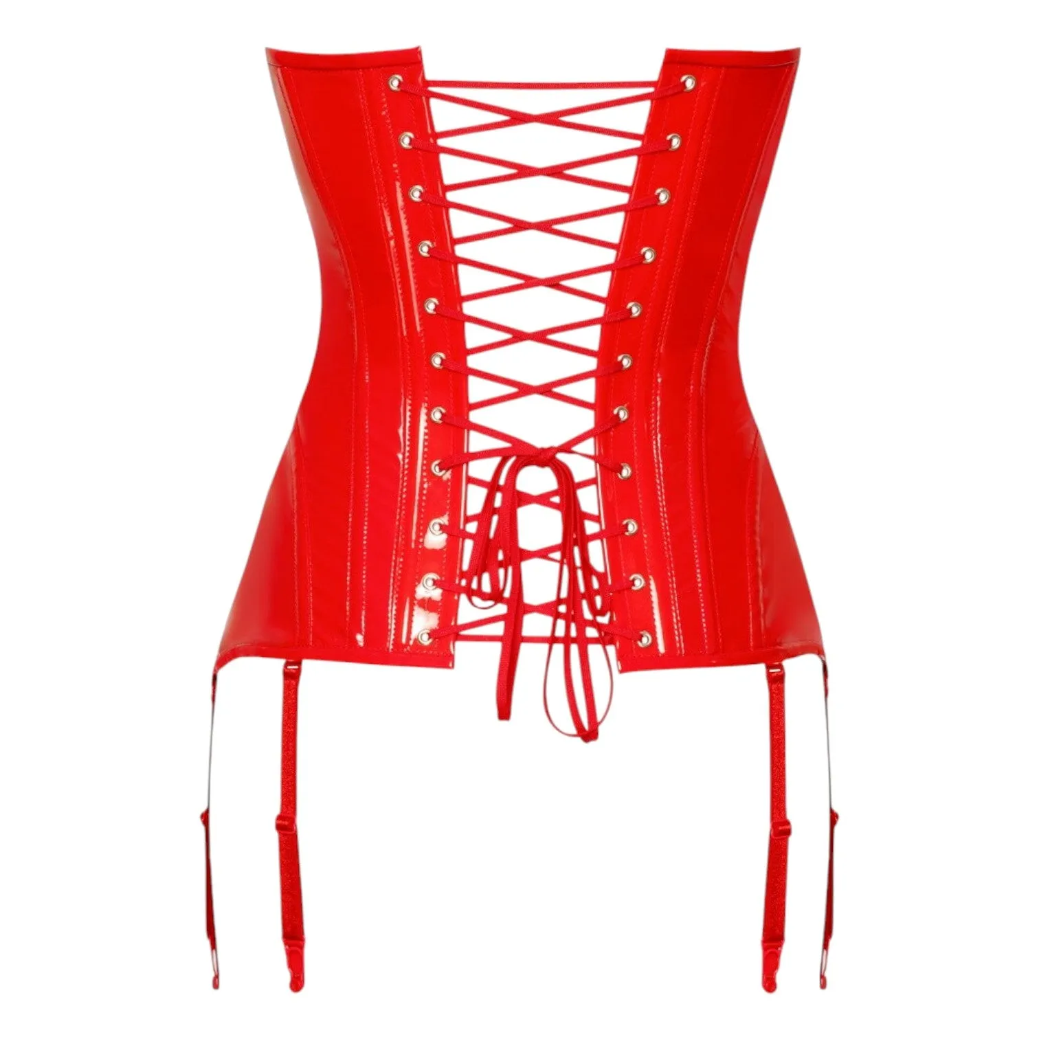 Corset sexy BLACK LEVEL Vinyl Corset. din material lucios. cu decolteu în V și portjartier integrat. mărime S. culoare roșu