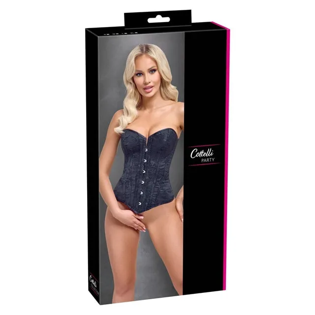 Corset sexy COTELLI PARTY Corsage. pentru jocuri erotice și roleplay. din material catifelat cu broderie florală. culoare negru. mărime M