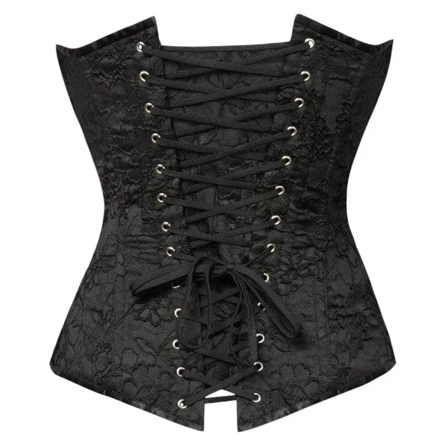 Corset sexy COTELLI PARTY Corsage. pentru jocuri erotice și roleplay. din material catifelat cu broderie florală. culoare negru. mărime M