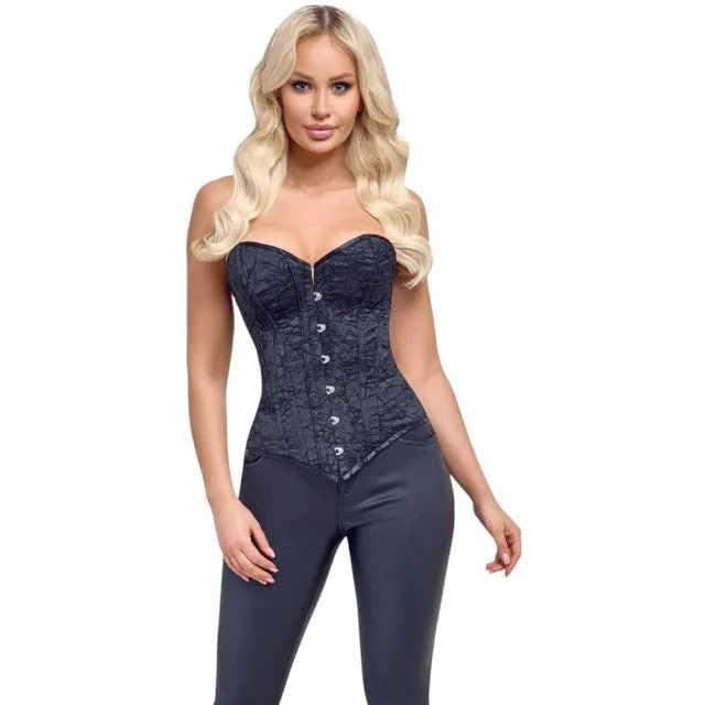 Corset sexy COTELLI PARTY Corsage. pentru jocuri erotice și roleplay. din material catifelat cu broderie florală. culoare negru. mărime M