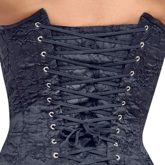 Corset sexy COTELLI PARTY Corsage. pentru jocuri erotice și roleplay. din material catifelat cu broderie florală. culoare negru. mărime M