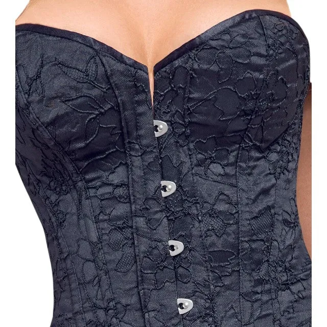 Corset sexy COTELLI PARTY Corsage. pentru jocuri erotice și roleplay. din material catifelat cu broderie florală. culoare negru. mărime M