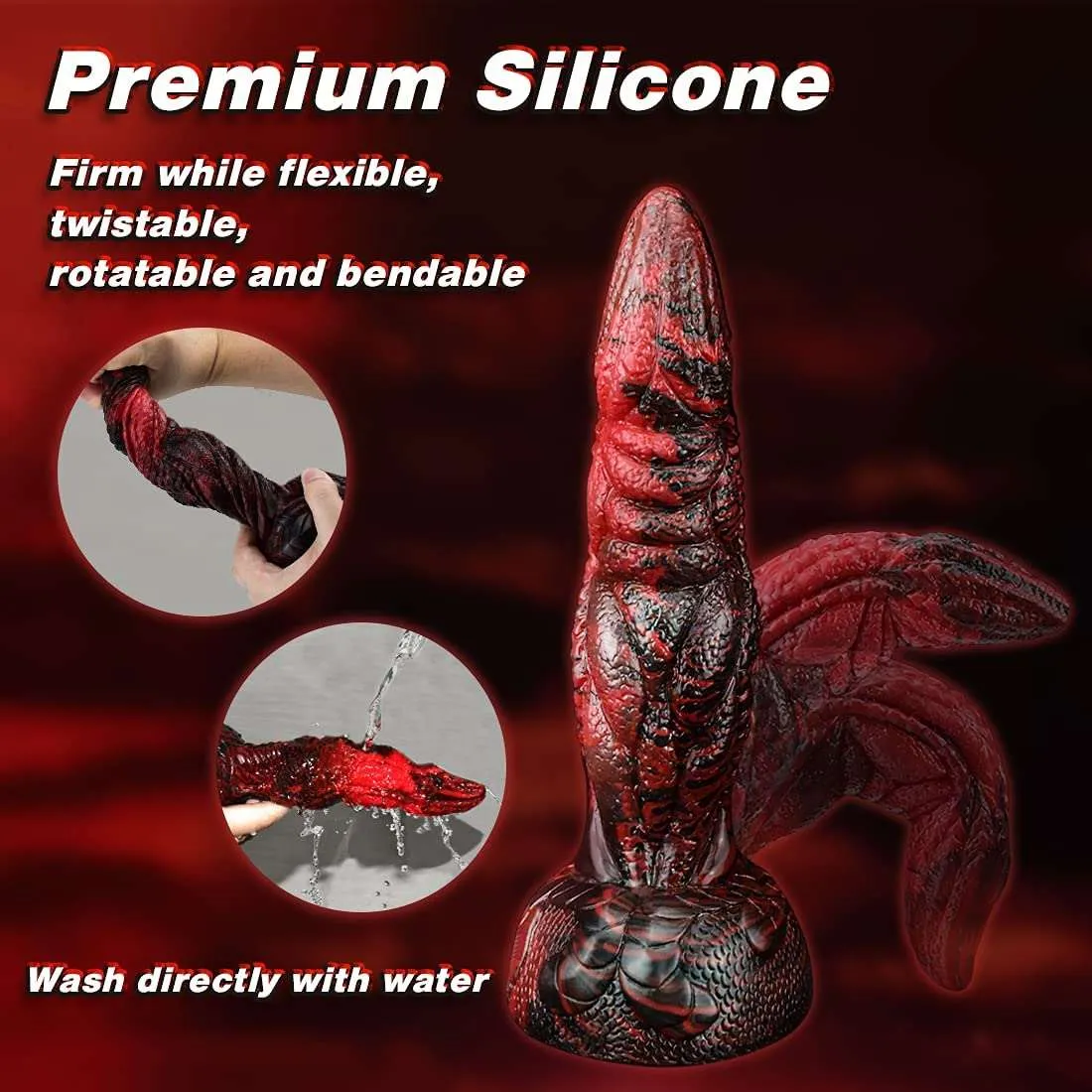 Domlust Volcanic Realistic Dildos. Huge Anal Dildo with Strong Sucker. Red-Black