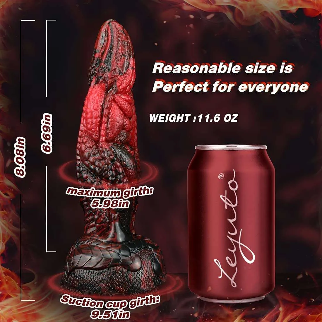 Domlust Volcanic Realistic Dildos. Huge Anal Dildo with Strong Sucker. Red-Black