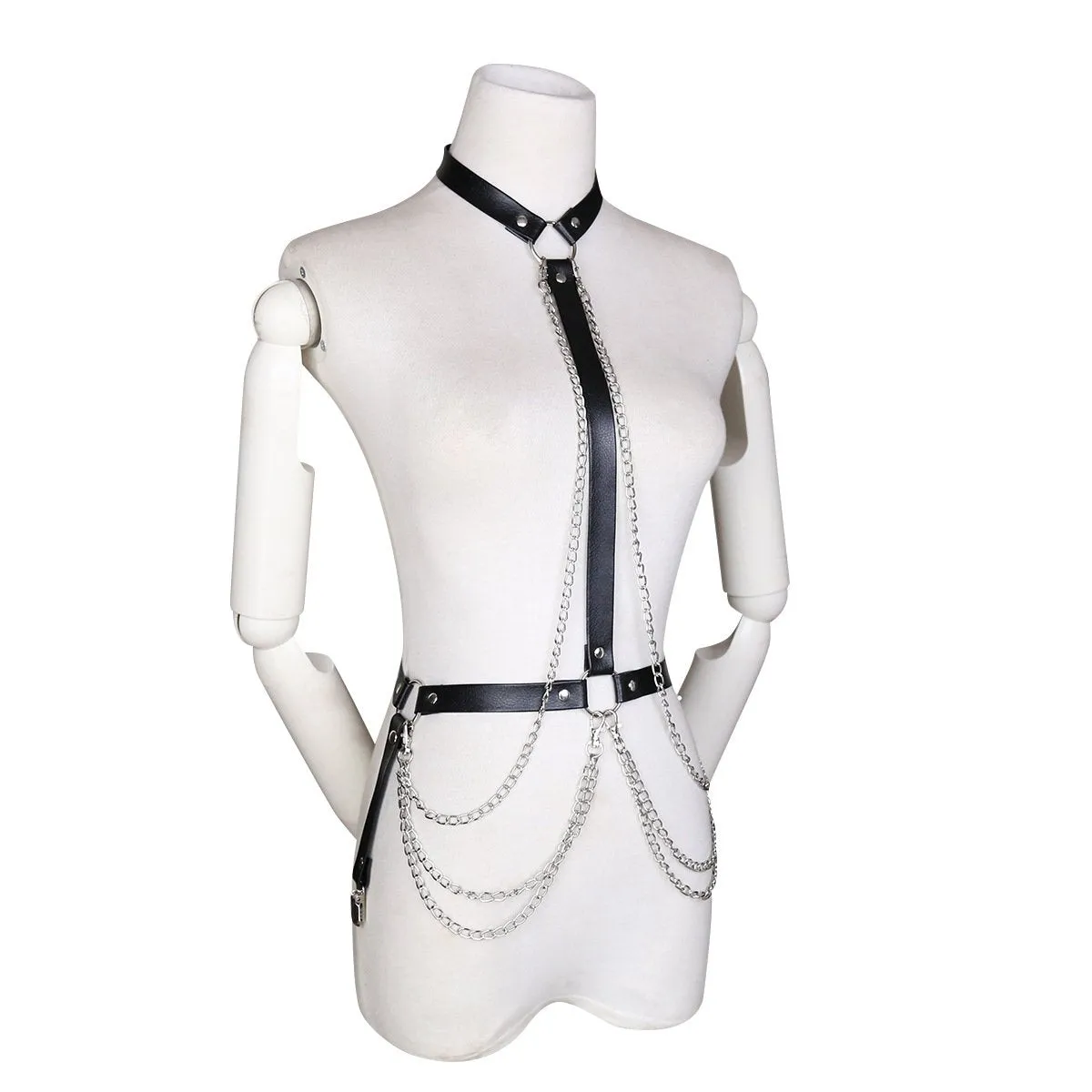 Faux Leather and Chain Harness Top