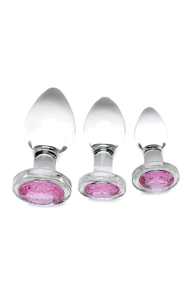 Glass Pink Gem Butt Plug Set