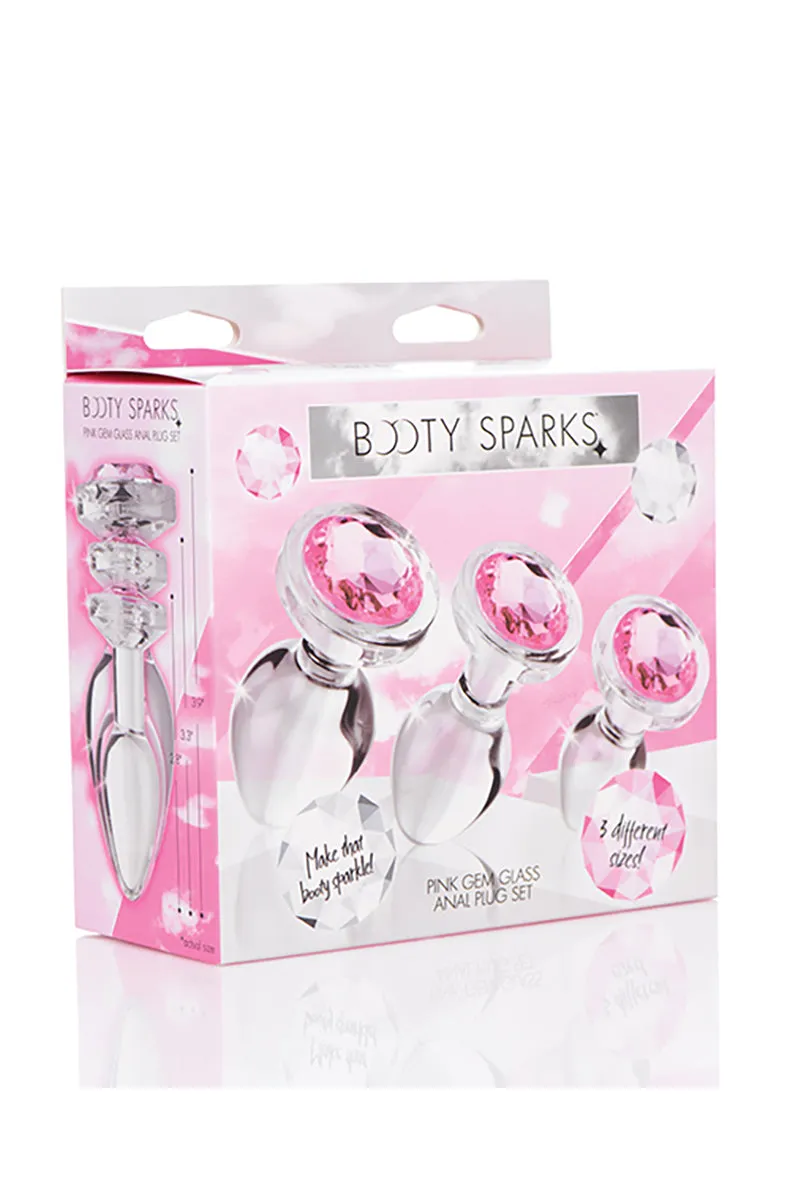 Glass Pink Gem Butt Plug Set