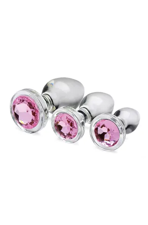 Glass Pink Gem Butt Plug Set
