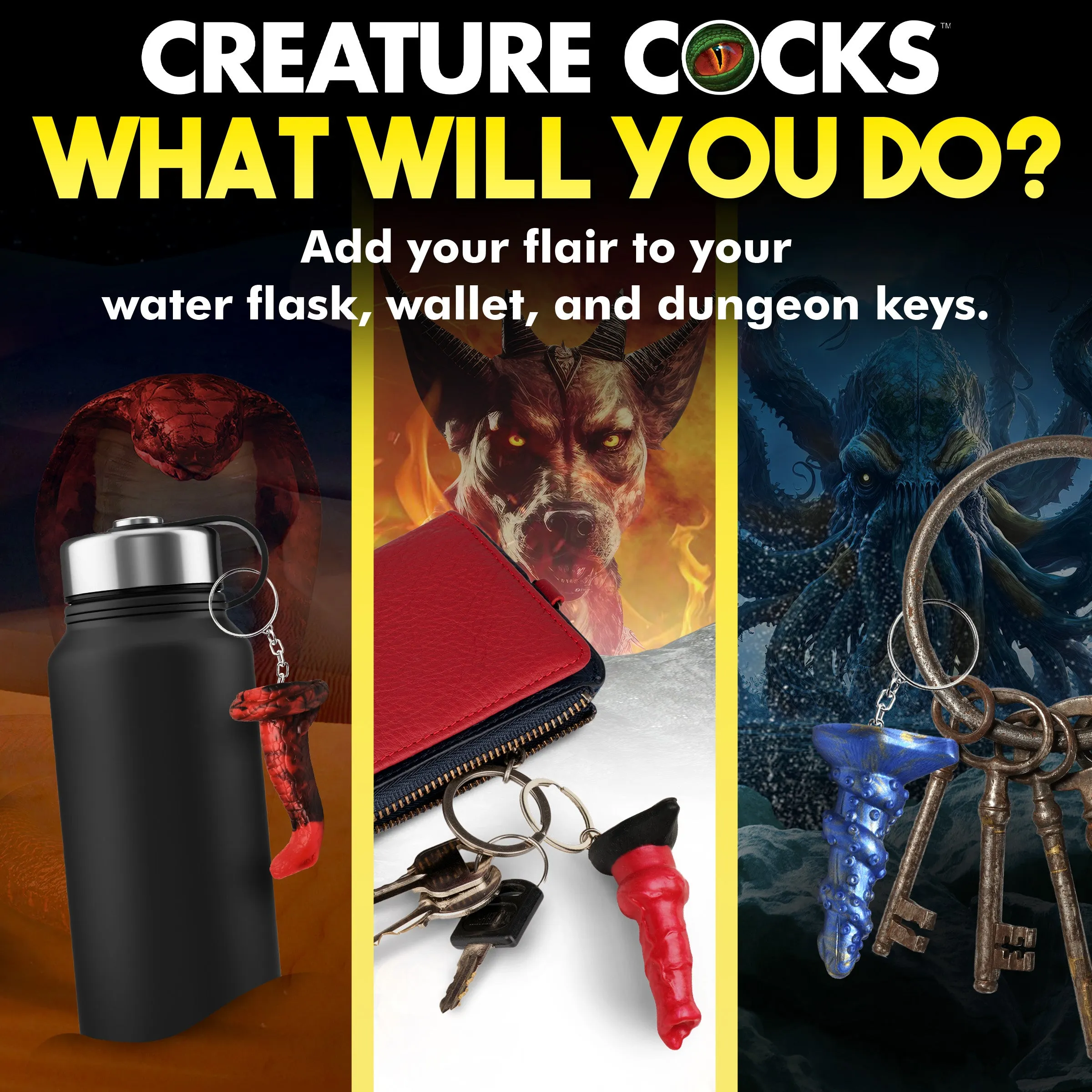 Hell-hound. Lord Kraken. & King Cobra Silicone Keychain Set