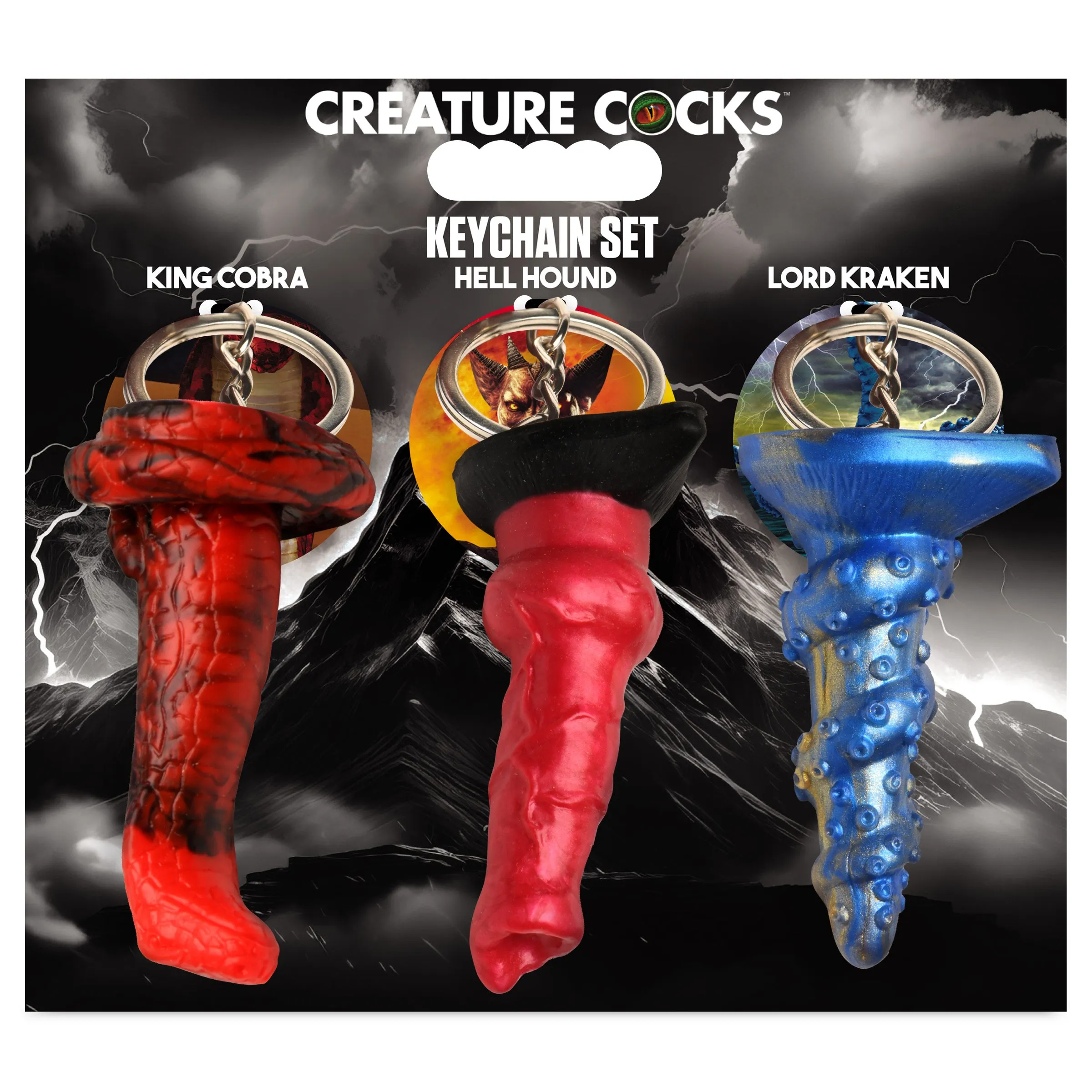 Hell-hound. Lord Kraken. & King Cobra Silicone Keychain Set