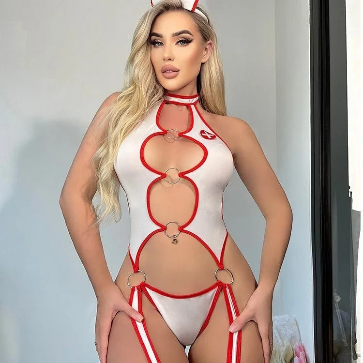 Hotline Nurse Fantasy Cut-Out Bodysuit Lingerie