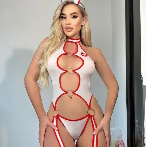 Hotline Nurse Fantasy Cut-Out Bodysuit Lingerie