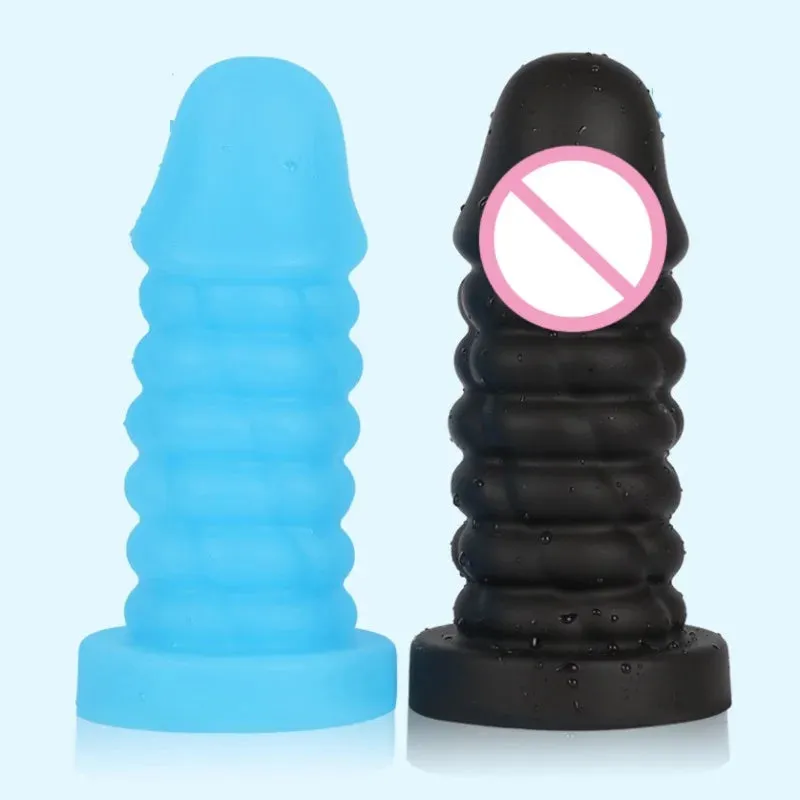 Huge Black Dildo Butt Plug - Big Threads Silicone Anal Dildos Masturbation Sex Toys