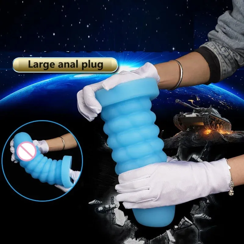 Huge Black Dildo Butt Plug - Big Threads Silicone Anal Dildos Masturbation Sex Toys