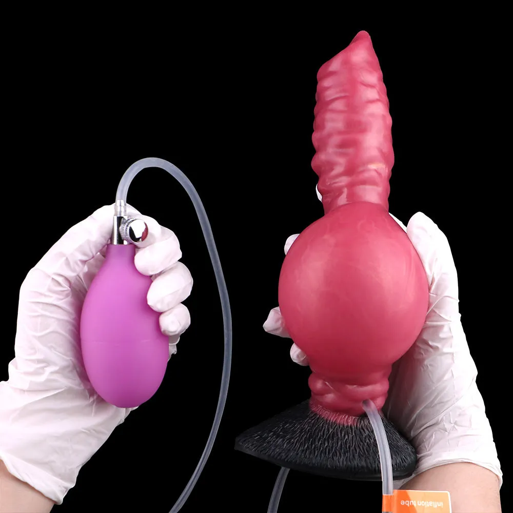 Inflatable Squirting Dog Dildo Butt Plug - Suction Cup Monsterdildo Women Masturbator