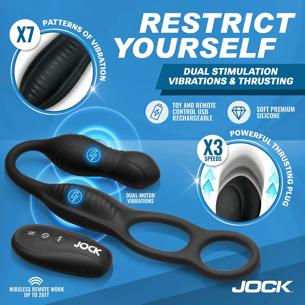 JOCK Silicone Vibrating Plug with Cock & Ball Ring and Remote