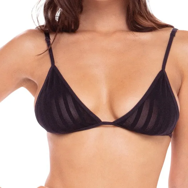 Lenjerie sexy 3 piese RENE ROFE Straight Up. cu sutien. chilot tanga și dresuri cu portjartier. model cu dungi verticale. negru. mărimea M/L. model 7096-BLKML