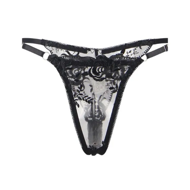 Lenjerie sexy 3 piese SUBBLIME. set cu sutien. chilot tanga și portjartier. design cu plasă și trandafiri. culoare negru. mărime L/XL (R81122)