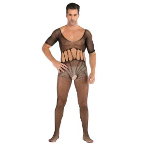 Men's Half Sleeve Sexy Jacquard Open One-piece Net