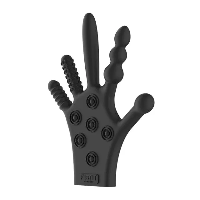 Mănușă erotică FIST IT BY SHOTS Stimulation Glove. din silicon. cu texturi diverse pentru stimulare vaginală și anală. negru