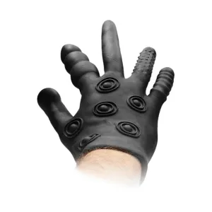 Mănușă erotică FIST IT BY SHOTS Stimulation Glove. din silicon. cu texturi diverse pentru stimulare vaginală și anală. negru