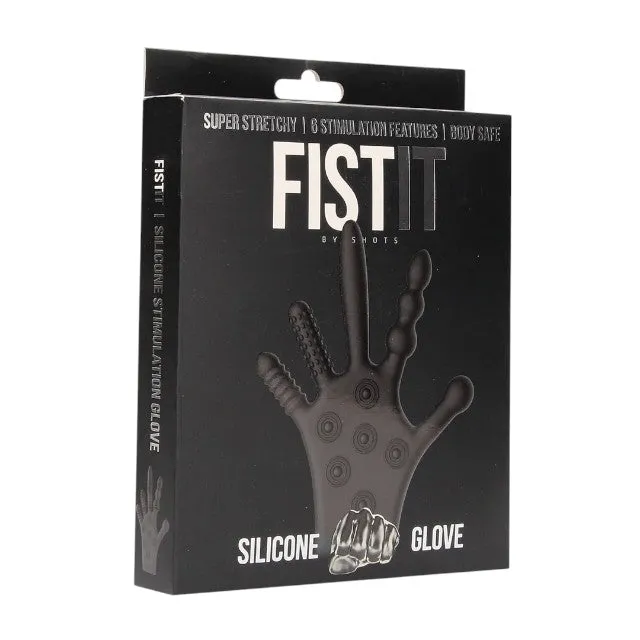 Mănușă erotică FIST IT BY SHOTS Stimulation Glove. din silicon. cu texturi diverse pentru stimulare vaginală și anală. negru