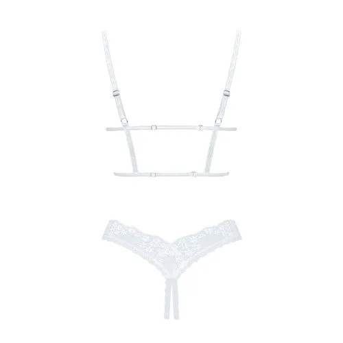 Obsessive Heavenlly white cupless bra and crotchless thong set