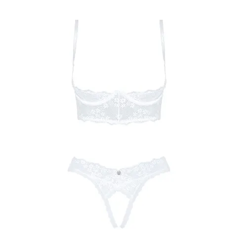 Obsessive Heavenlly white cupless bra and crotchless thong set