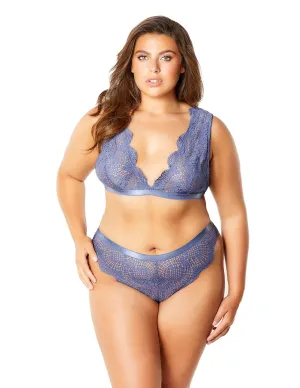 Oh La La Cheri 2-Piece Floral Striped Lace Bralette And Panty Set
