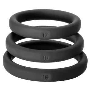 Perfect Fit Black Cock Ring Set with Size 17. 18 and 19