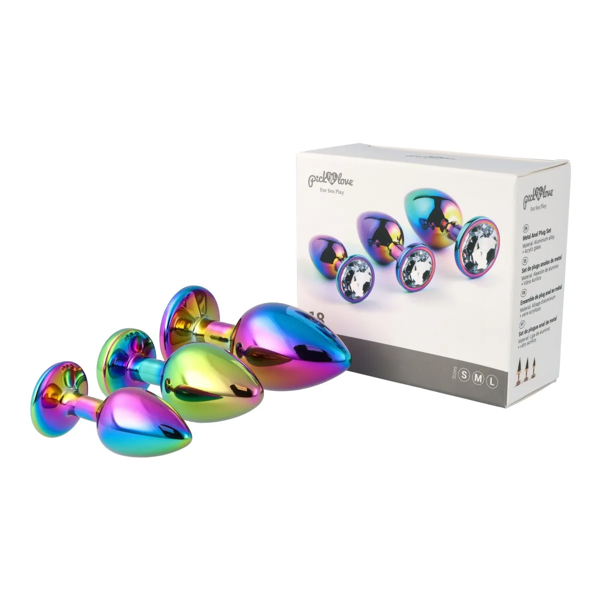 Pick&Love Round Rainbow Crystal Butt Plug Set