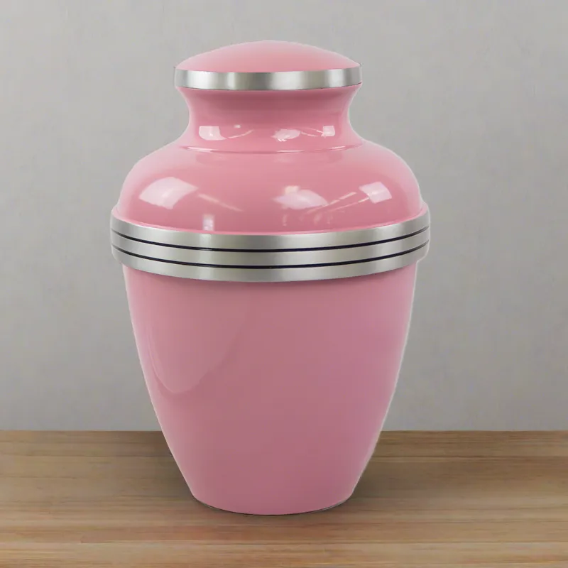 Pink Banded Cremation Urn In Large