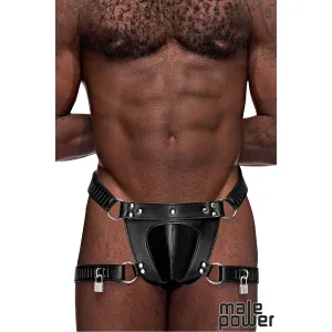 PU Leather Padlock Thong for Men by Male Power