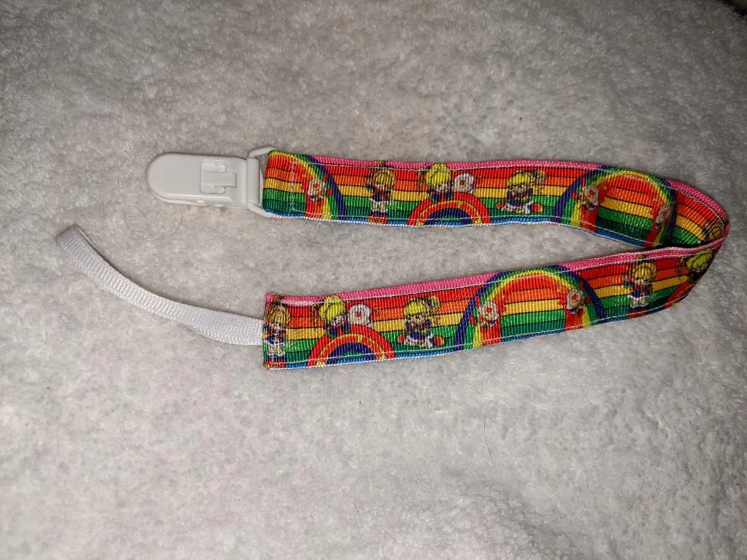 Rainbow Bright Hand Crafted Pacifier Dummy Clip - 10-12